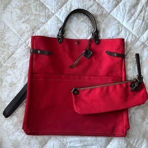 Tampicobags Beach Bag L bordé 100% Cotton and Leather - Red Made in France